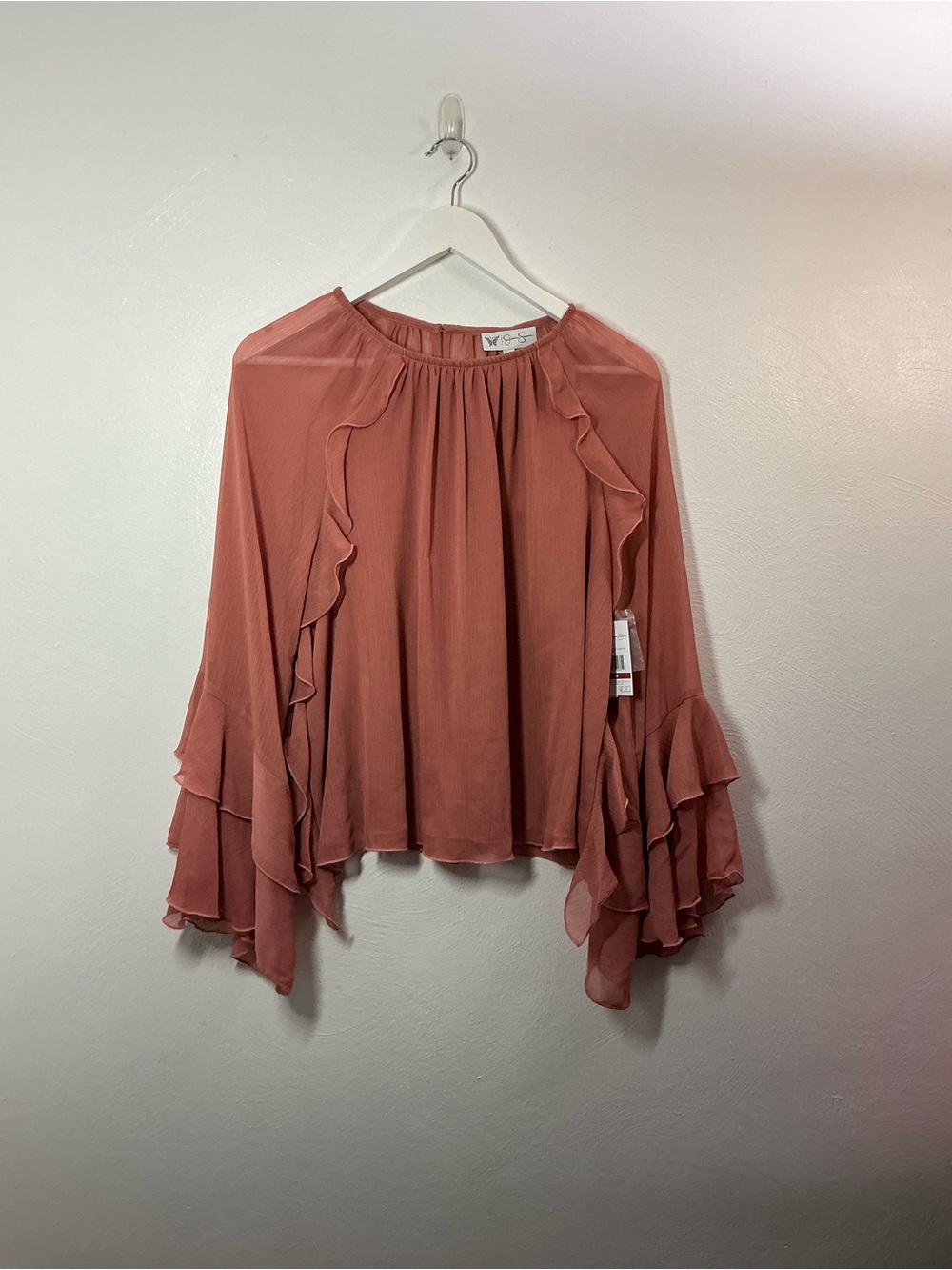 Jessica Simpson Rose Mauve Ruffled Bell Sleeve Blouse Size Medium
